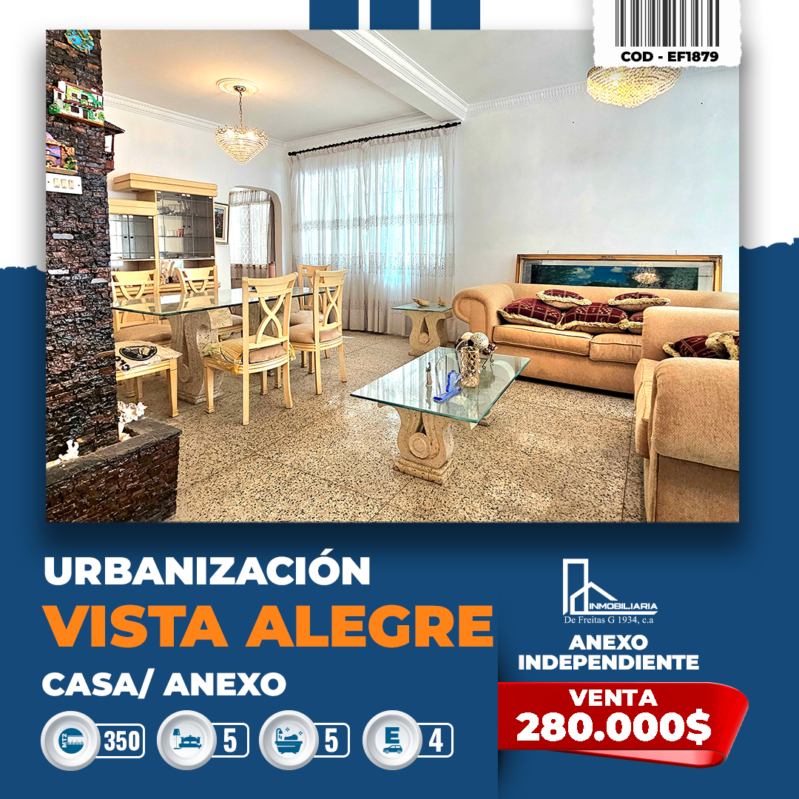 CASA AMOBLADA CON ANEXO EN VISTA ALEGRE (CARACAS)